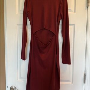 Elegant Long Sleeve Cutout Dress - Rust